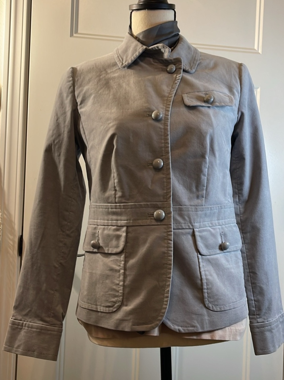 Talbots Light Gray Cotton Button-Front Blazer